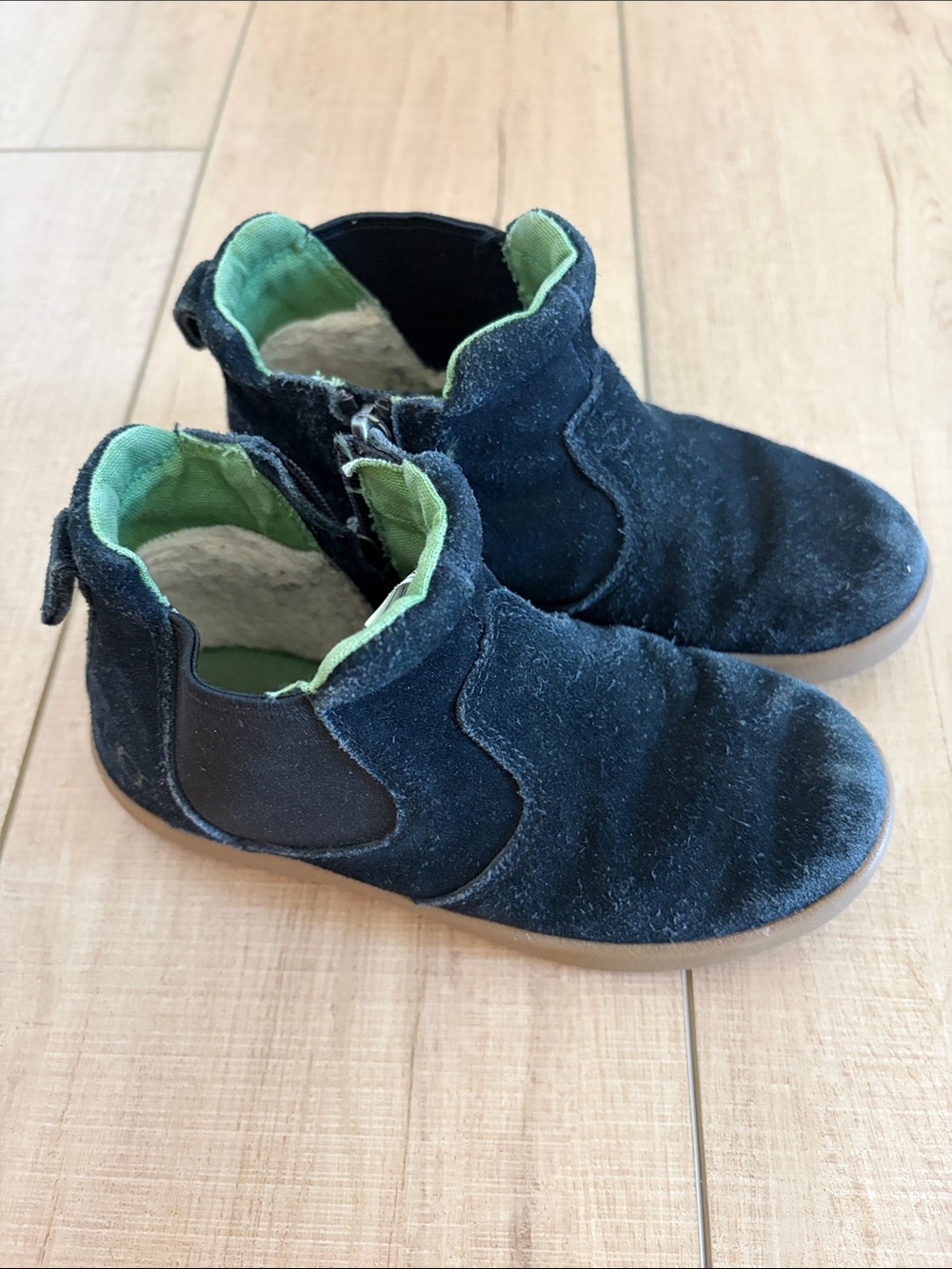UGG Kids Black Suede Ankle Boots with Green Lining